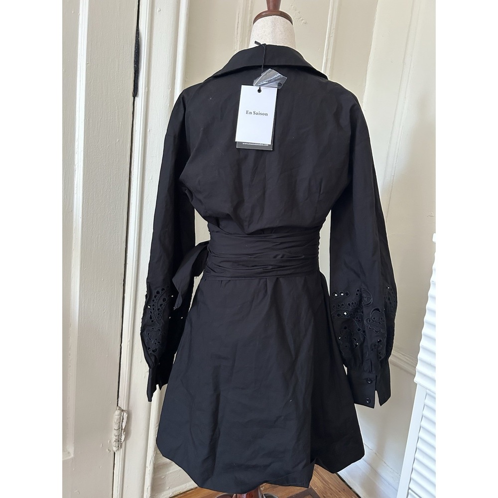 En Saison Bendetta Tie Waist Long Sleeve Short Dress Lace Sleeves Size XS - Picture 5 of 6